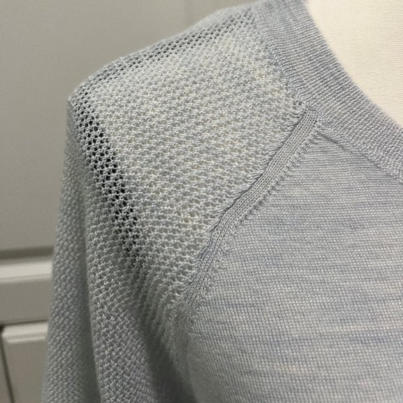 NWOT J. Crew Merino Wool Heathered Baby blue/ Mesh Sleeve Sweater Size M - Picture 3 of 9